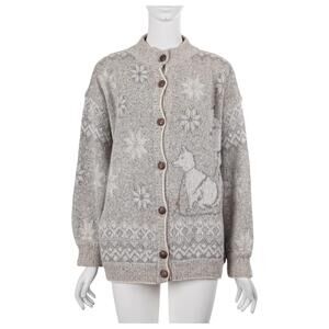 BOGNER Vintage Women Cardigan 12 Snowflakes Dogs Sled Wool Blend Fair Isle
